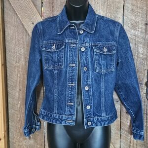Guess Womens Medium Denim Jacket Vintage Cotton Blue Dark Wash Made In USA EUC